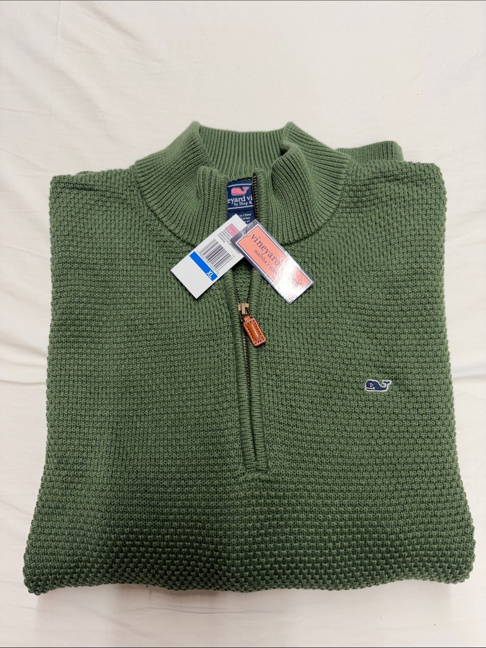 Vineyard Vines Men's Waffle knit Cypress Green Quarter-Zip Sweater NWT Sz XL